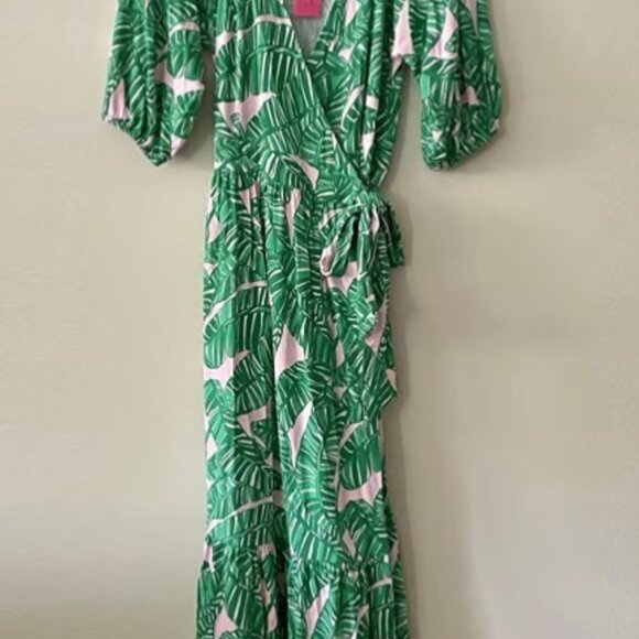 NEW! LILLY PULITZER Brantley Midi Wrap Dress Conch Shell Pink Size M - Picture 4 of 4